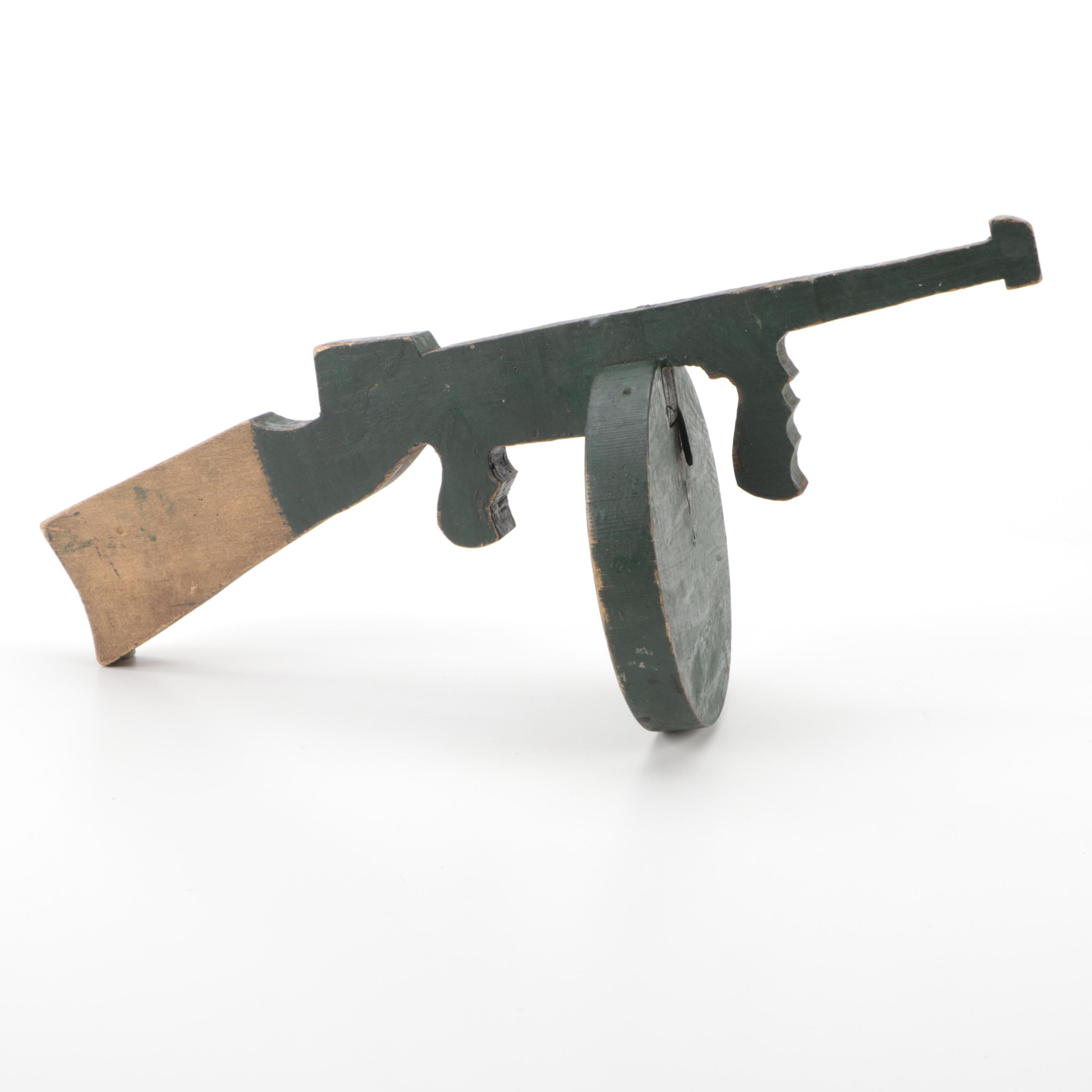 American Folk Art Carved Wood Thompson Machine Gun, circa 1940