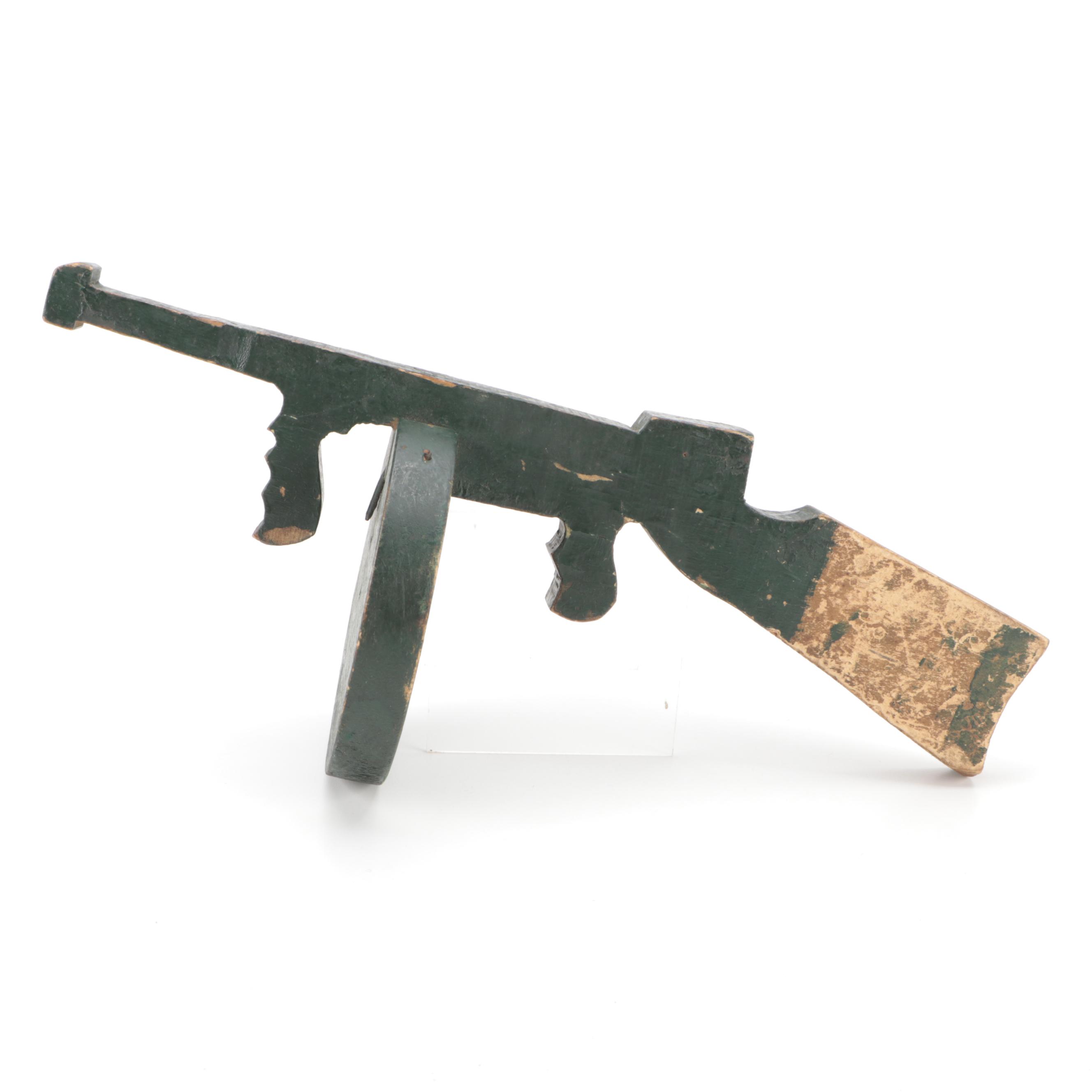 American Folk Art Carved Wood Thompson Machine Gun, circa 1940