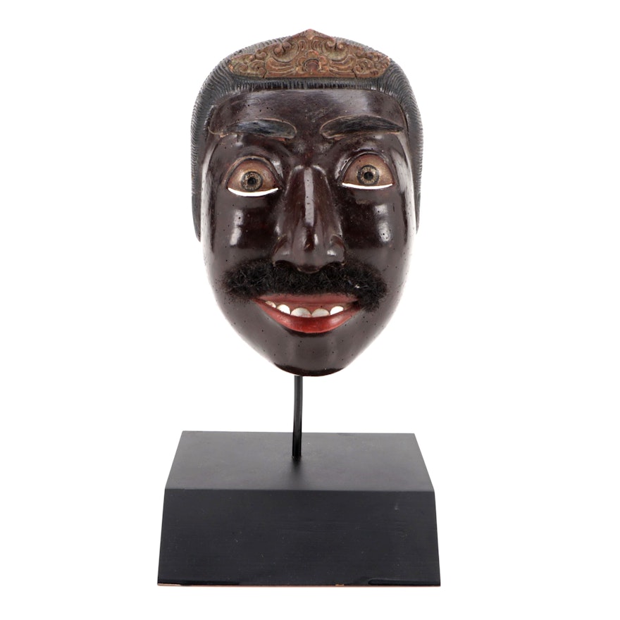 Balinese Theatrical Dance Topeng Mask on Stand, Early 20th Century