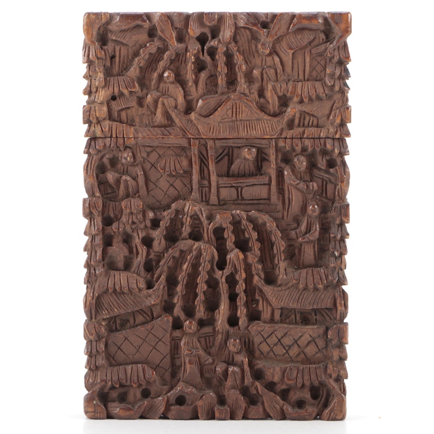 Chinese Carved Sandalwood Card Case, 19th Century