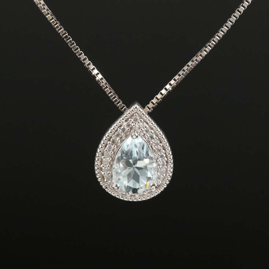 Sterling Aquamarine and Cubic Zirconia Teardrop Necklace
