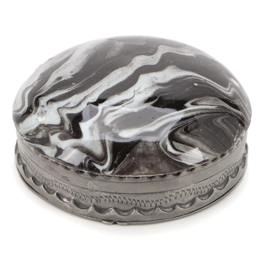 Pewter Mounted Staffordshire Pottery Snuff Box, Late 18th Century