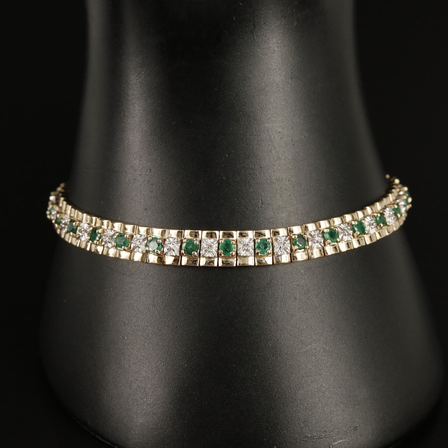 10K Emerald and Diamond Bracelet