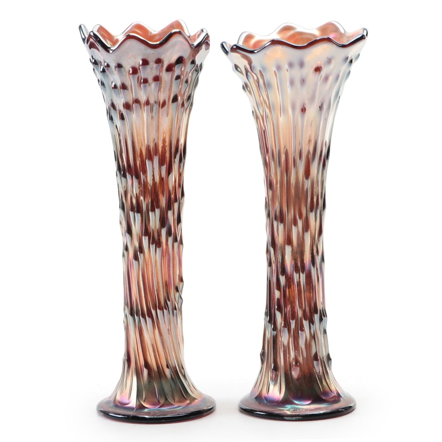 Fenton April Showers Rainbow Iridescent Carnival Glass Vases