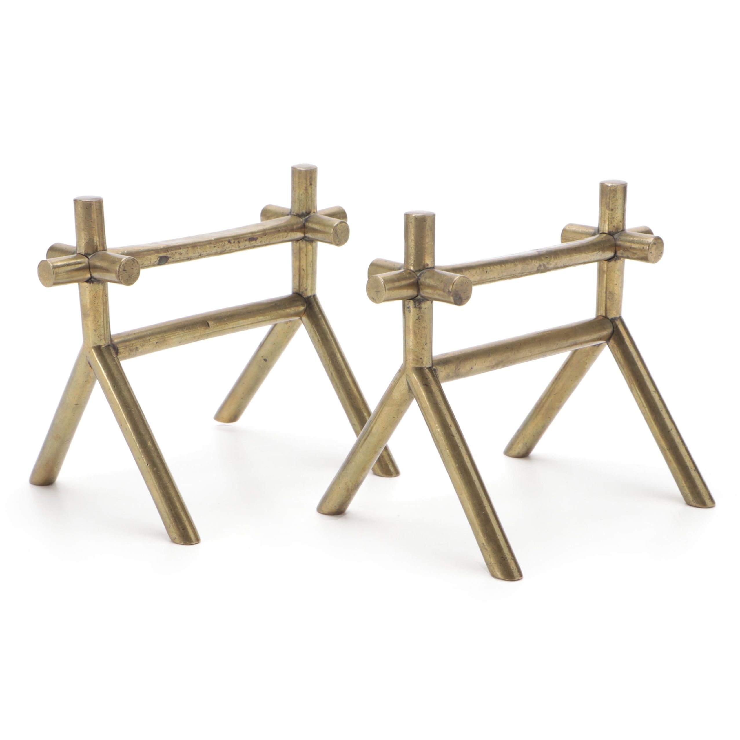 Victorian Aesthetic Movement Brass Andirons by Christopher Dresser, Circa 1885