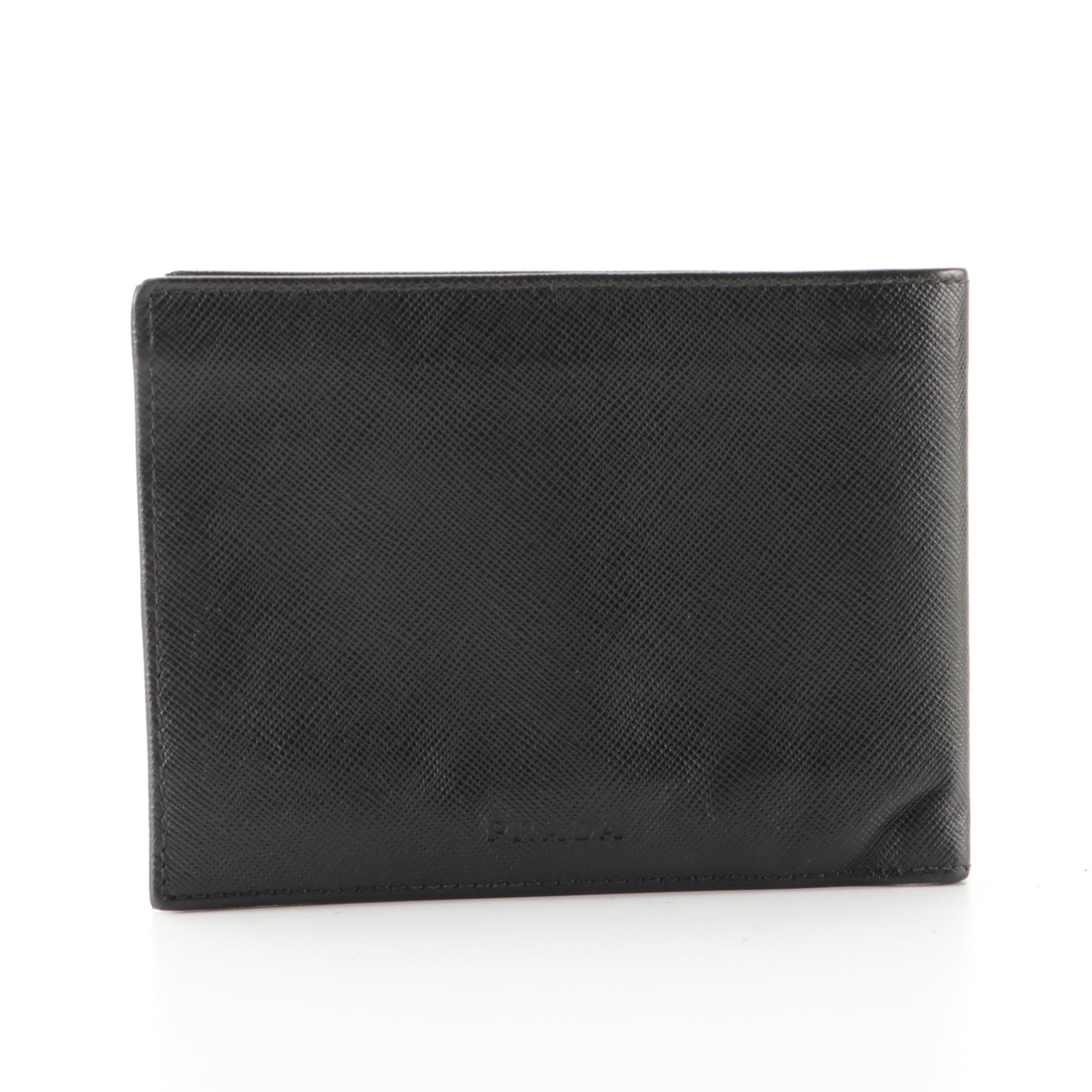 Prada Yen Bifold Wallet in Black Saffiano Leather