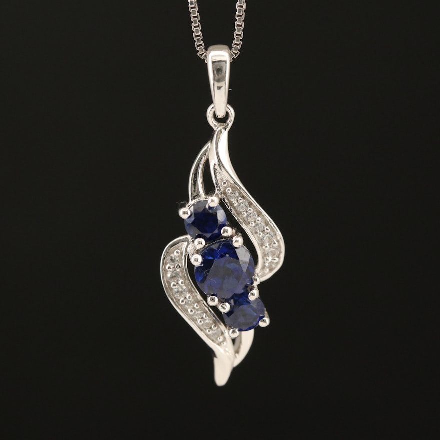 Sterling Blue and White Sapphire Pendant Necklace