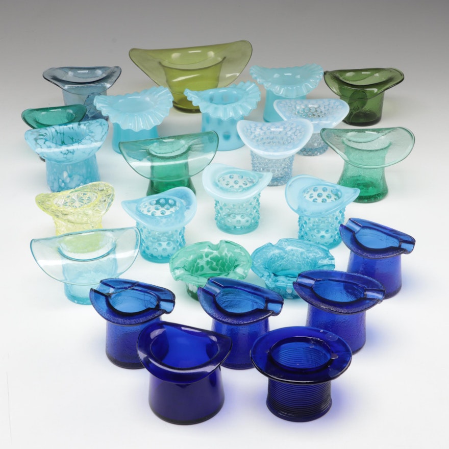 Glass Top Hat Matchstick and Toothpick Holders with Ashtrays