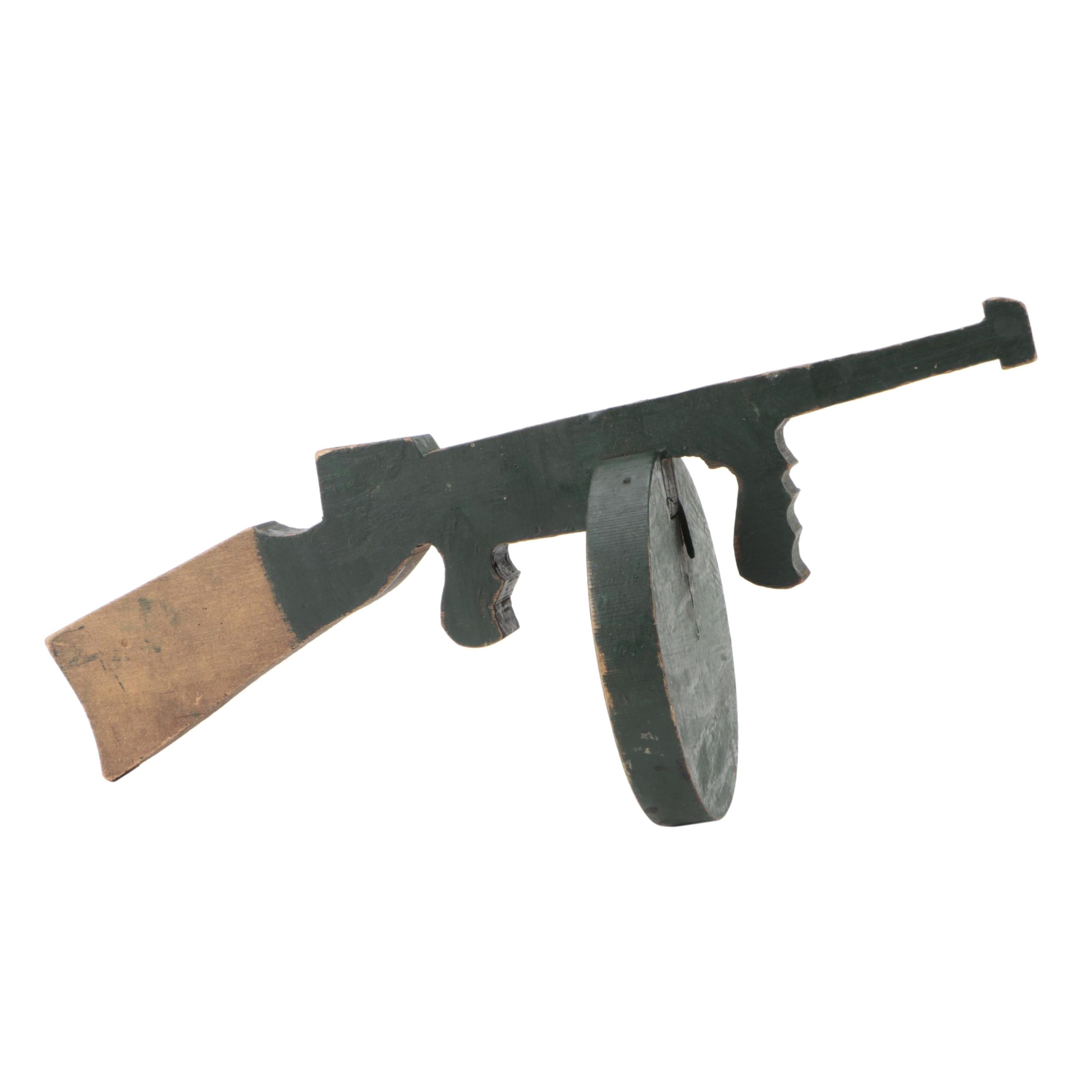 American Folk Art Carved Wood Thompson Machine Gun, circa 1940