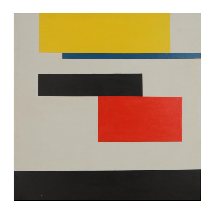 Large-Scale Geometric Abstract Oil Painting, Possibly Hsiao Chin, 1970s