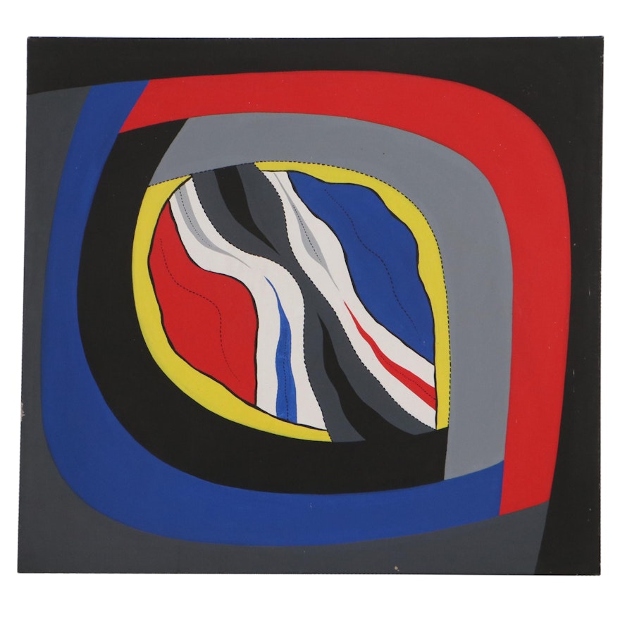 Achi Sullo Large-Scale Hard-Edge Abstract Oil Painting, Circa 1968