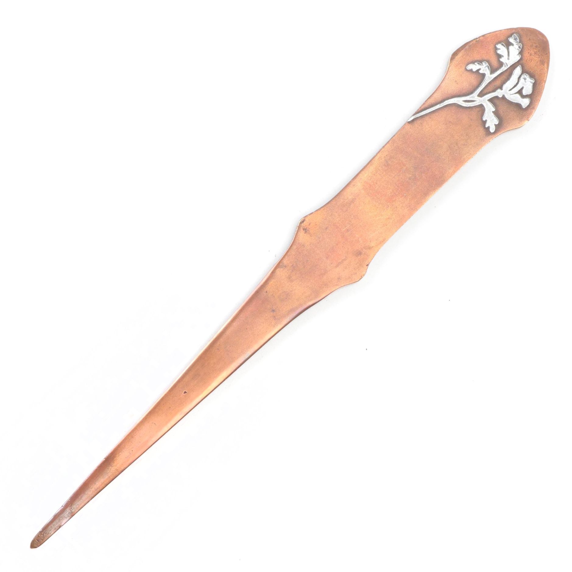 Copper Letter Opener with Floral and Foliate Silver Metal Overlay