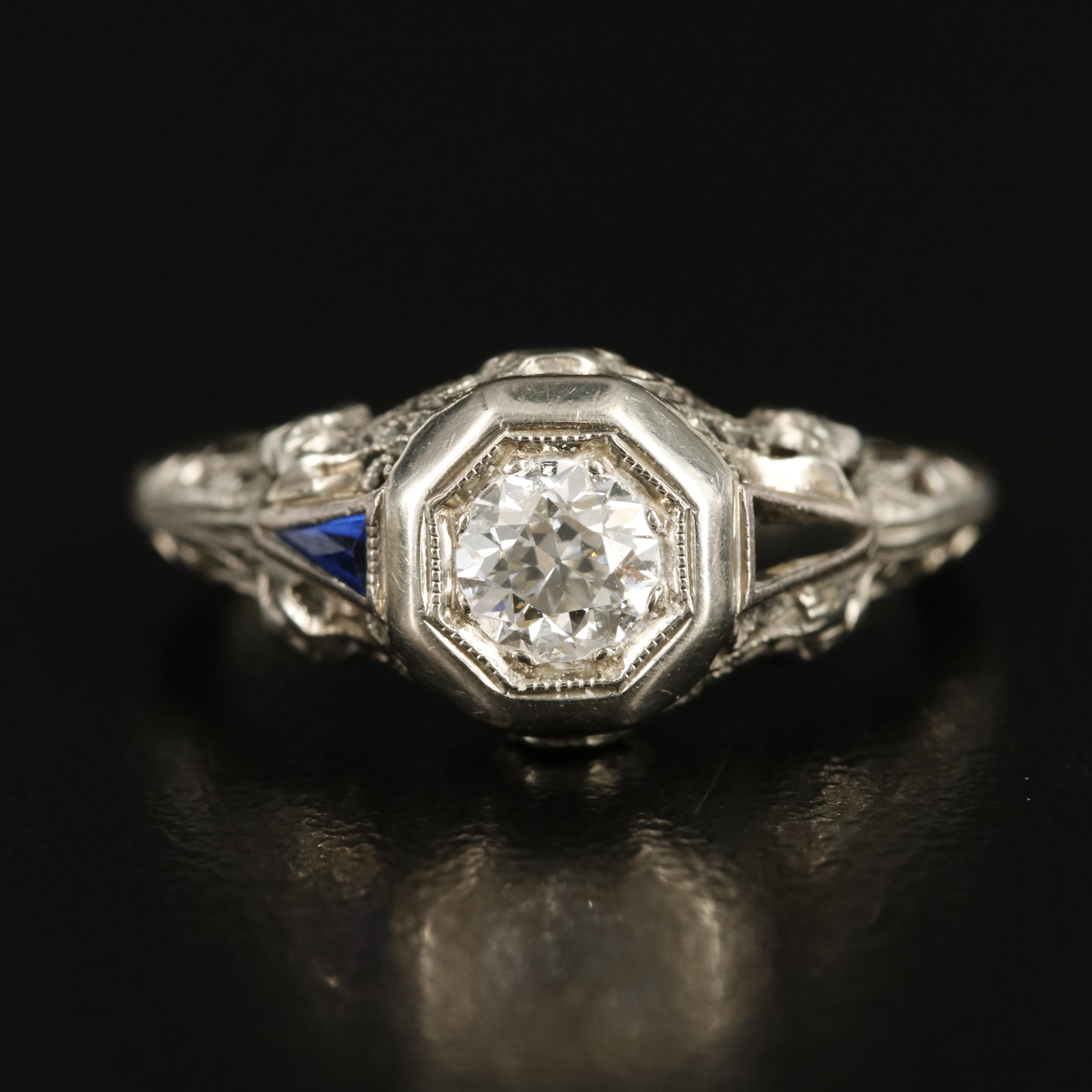 Edwardian 18K Diamond and Sapphire Ring