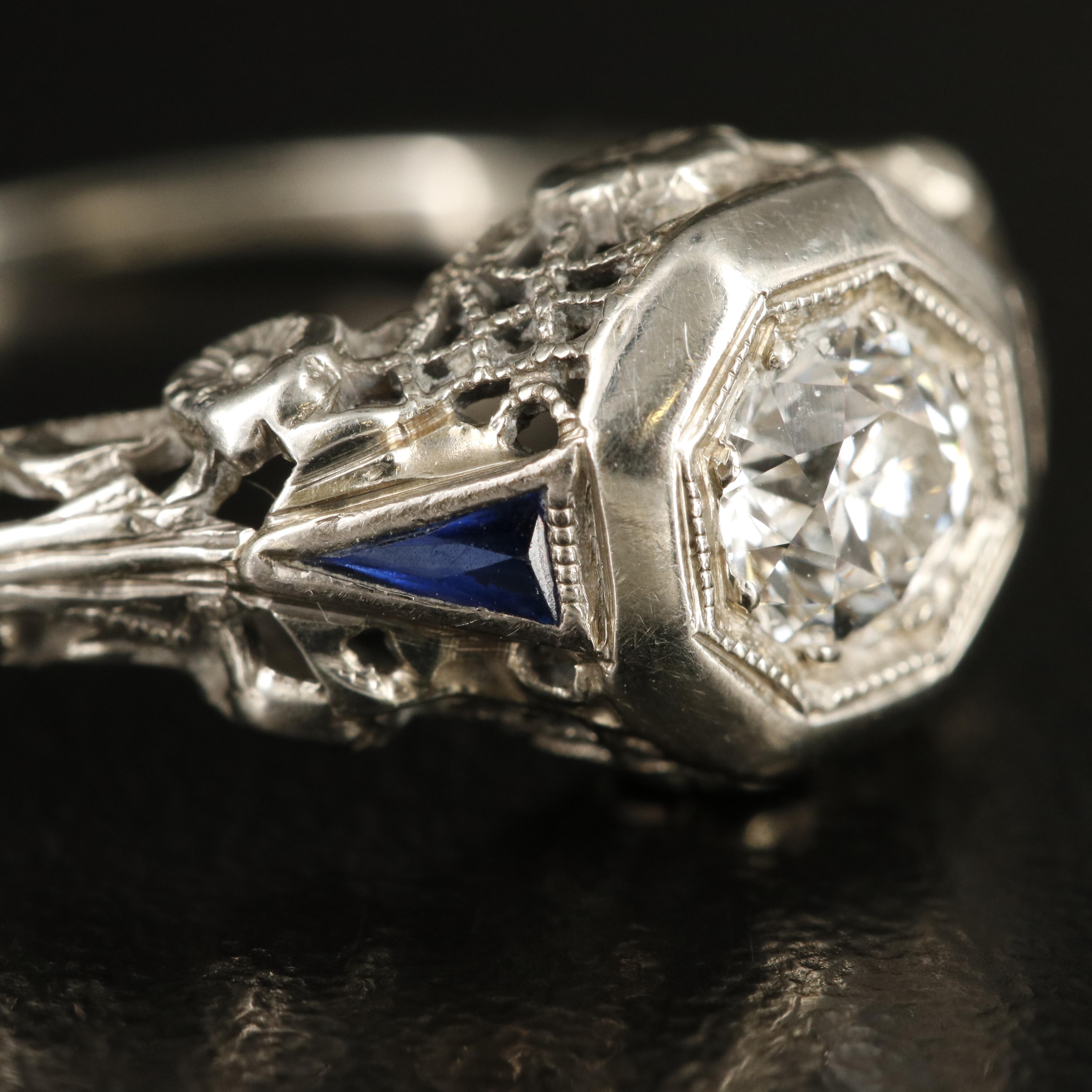 Edwardian 18K Diamond and Sapphire Ring