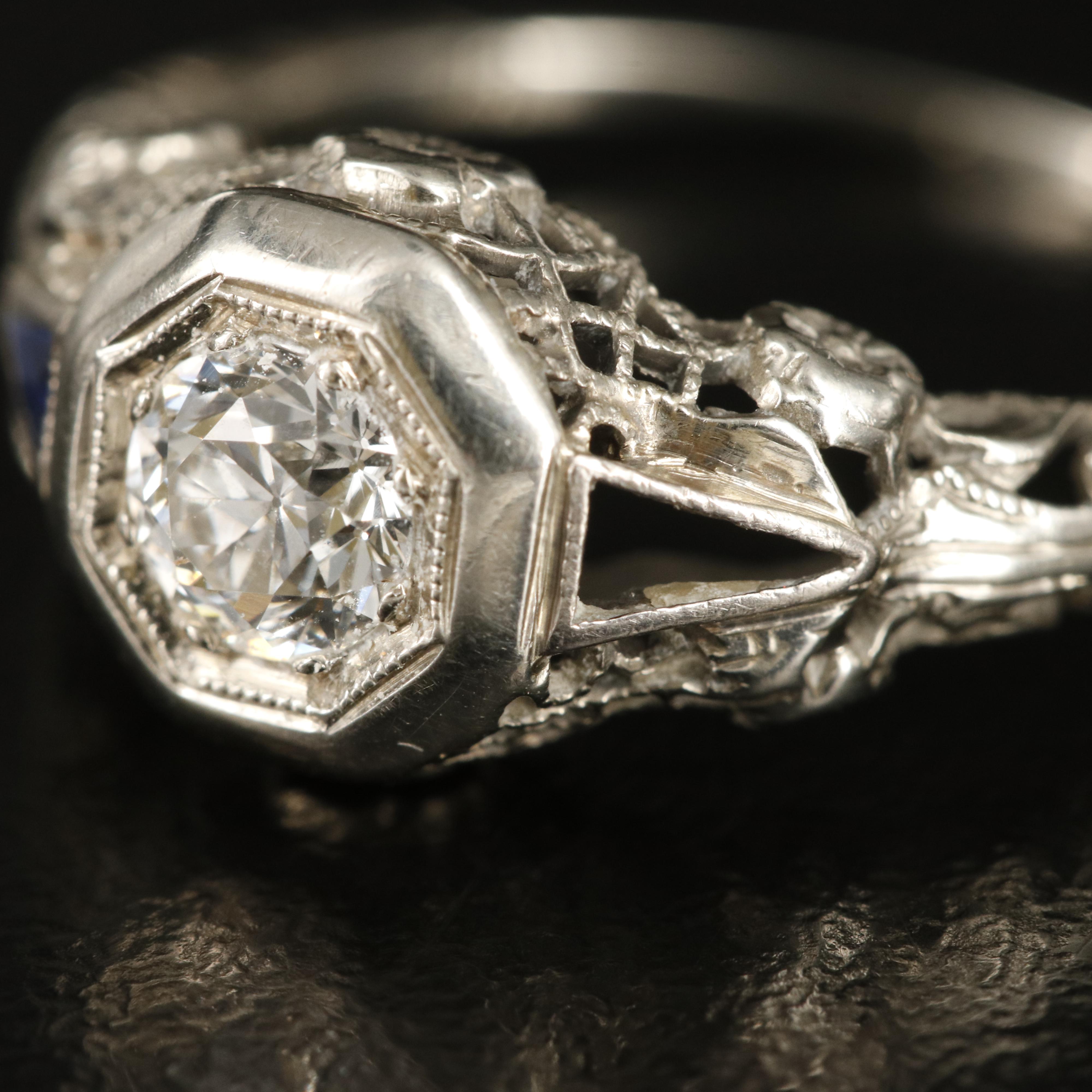 Edwardian 18K Diamond and Sapphire Ring