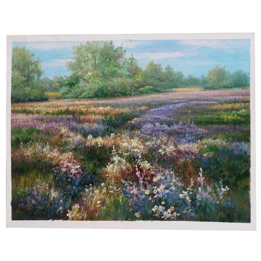 Qinghua Floral Landscape Oil Painting