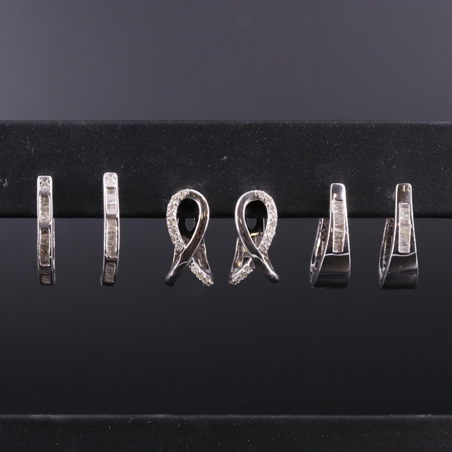 Sterling Silver Earring Collection Including Diamonds