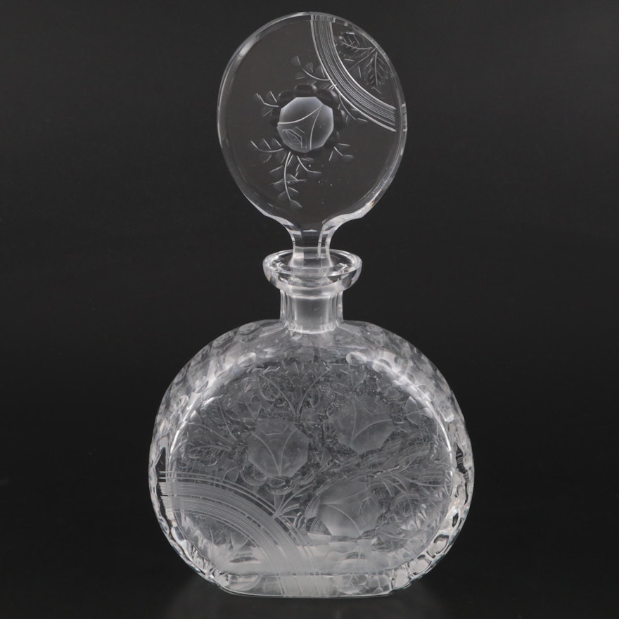 Art Deco Etched Glass Vanity Bottle, Circa 1930s