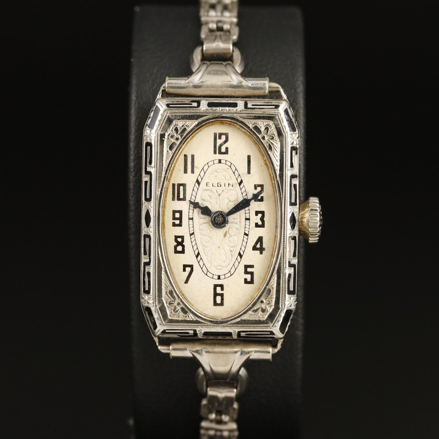 14K Vintage Elgin Hand-Wind Wristwatch with Enamel Accents