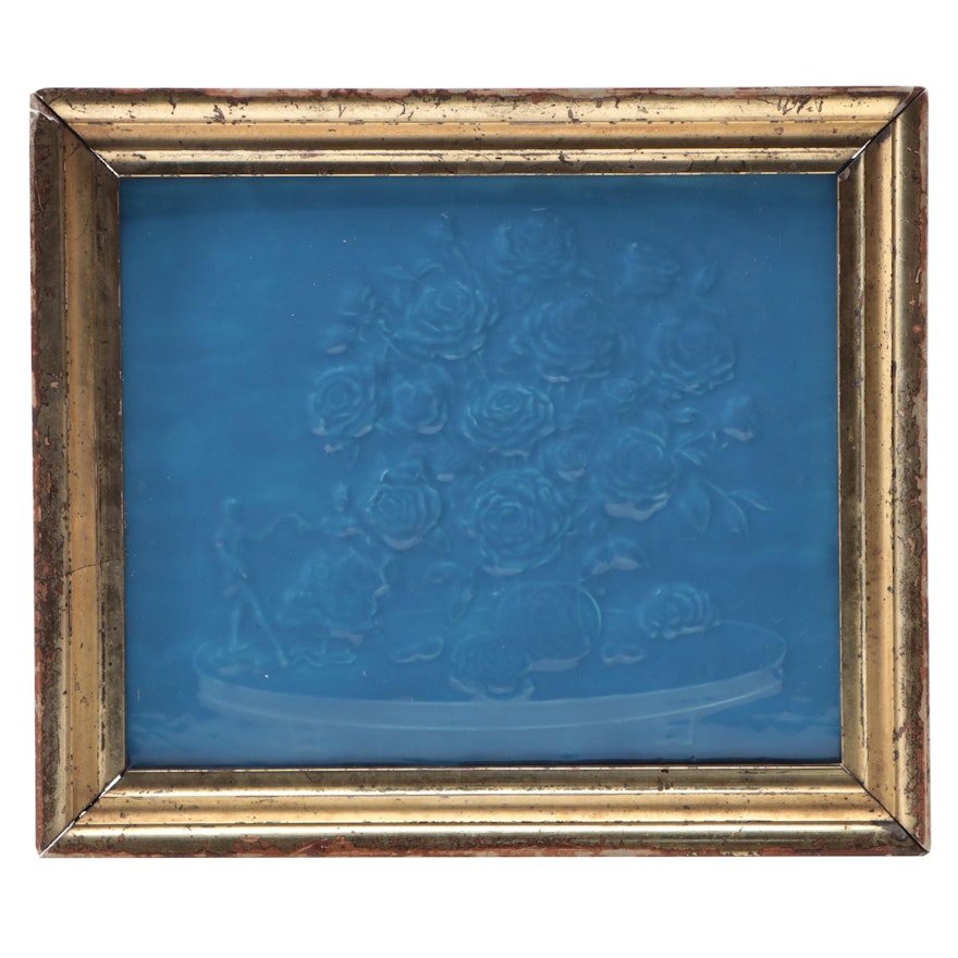 Rookwood Pottery Blue High Glaze Tile Plaque in Giltwood Frame, 1956