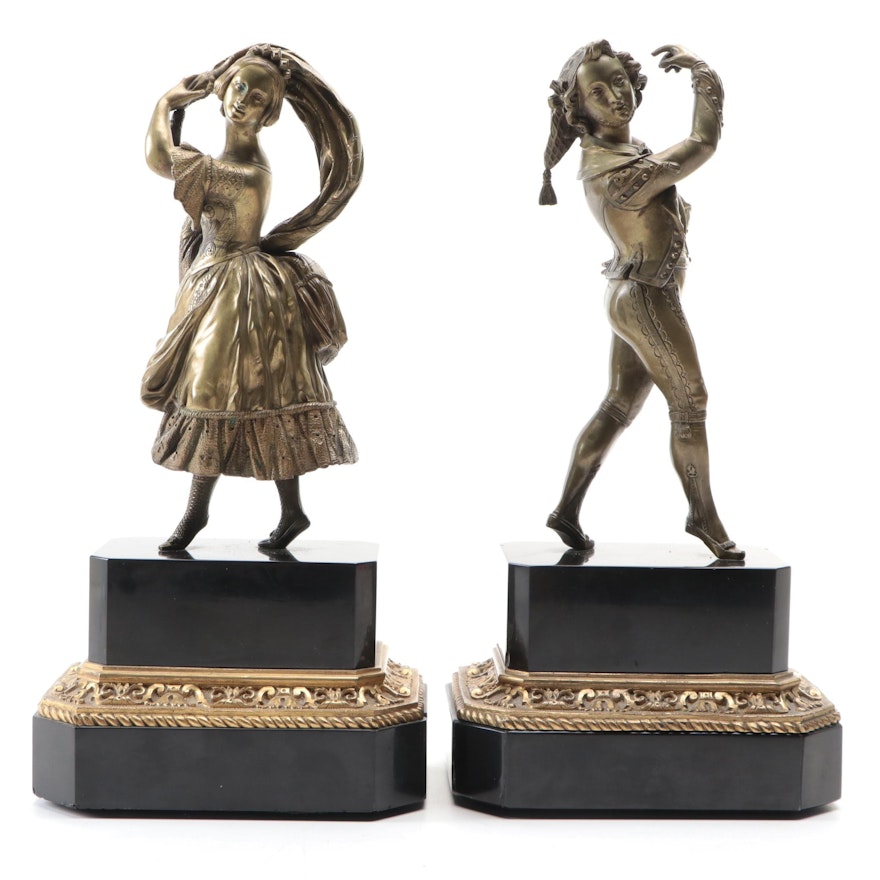 Cast Brass Sculptures of Dancing Figures