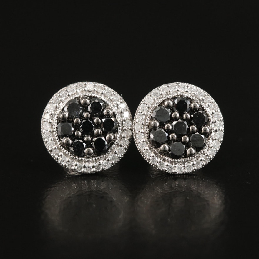 Sterling Diamond Circle Stud Earrings