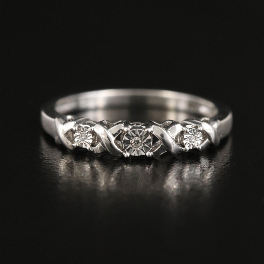 Sterling Diamond Ring with Crossover Detail