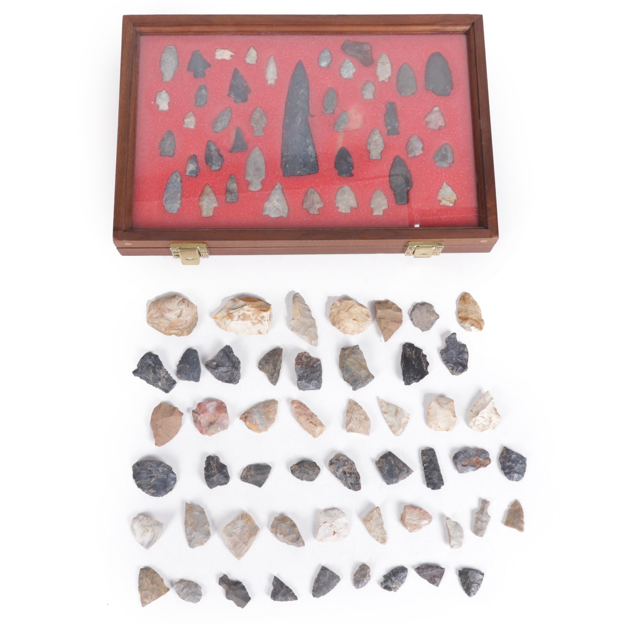Projectile Points in Display Case with Other Lithic Artifacts
