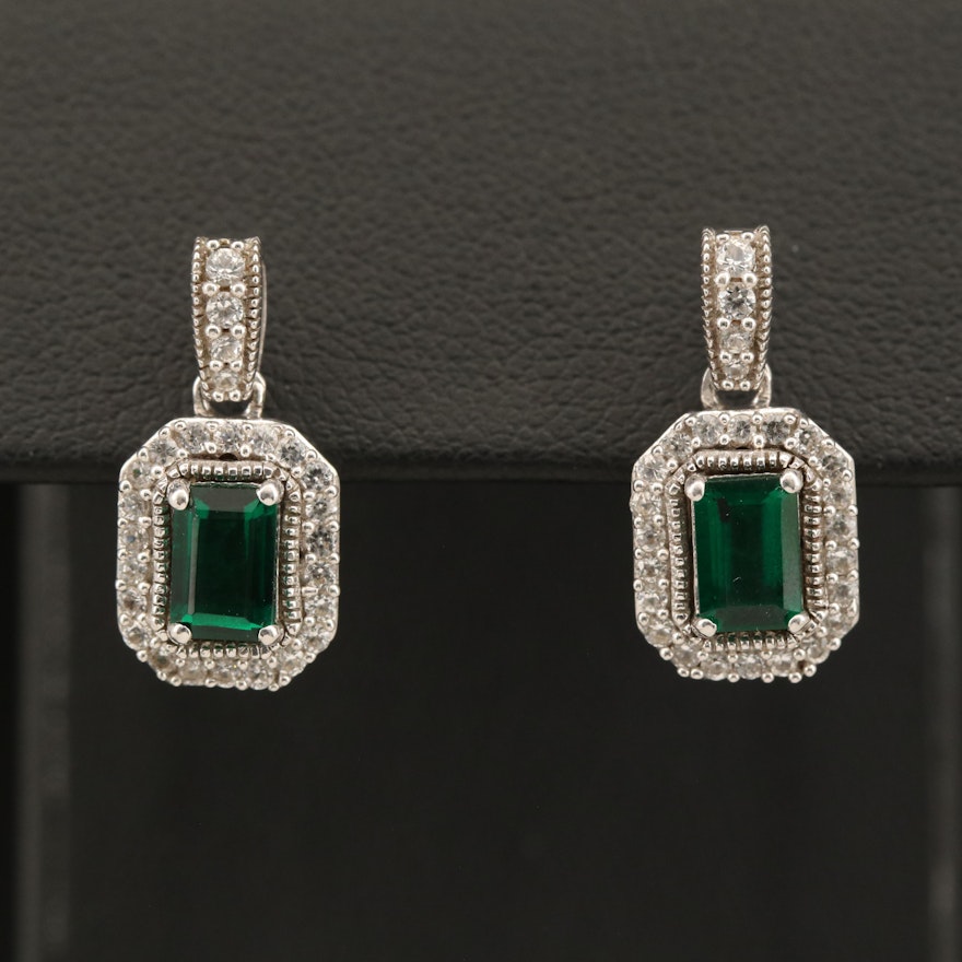 Sterling Emerald and Sapphire Drop Earrings