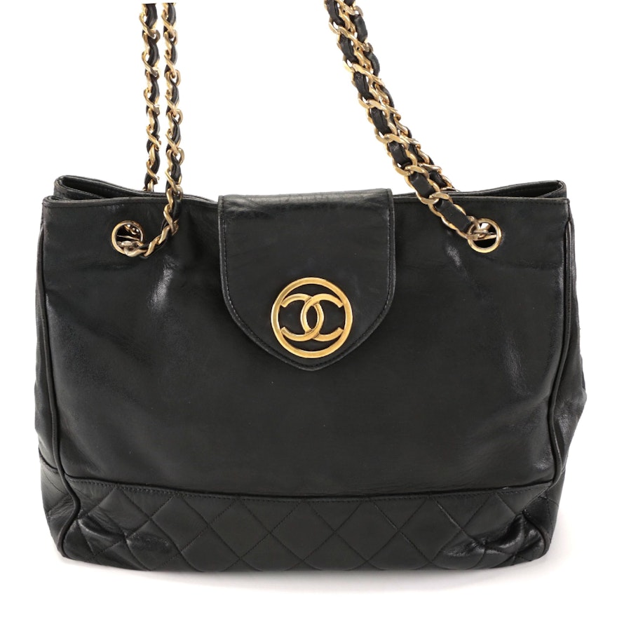 Chanel Medium Shoulder Bag in Black Lambskin Leather