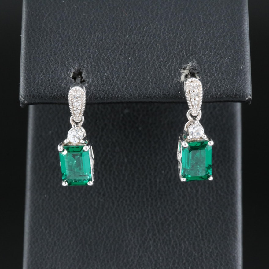 Sterling Emerald and Sapphire Drop Earrings