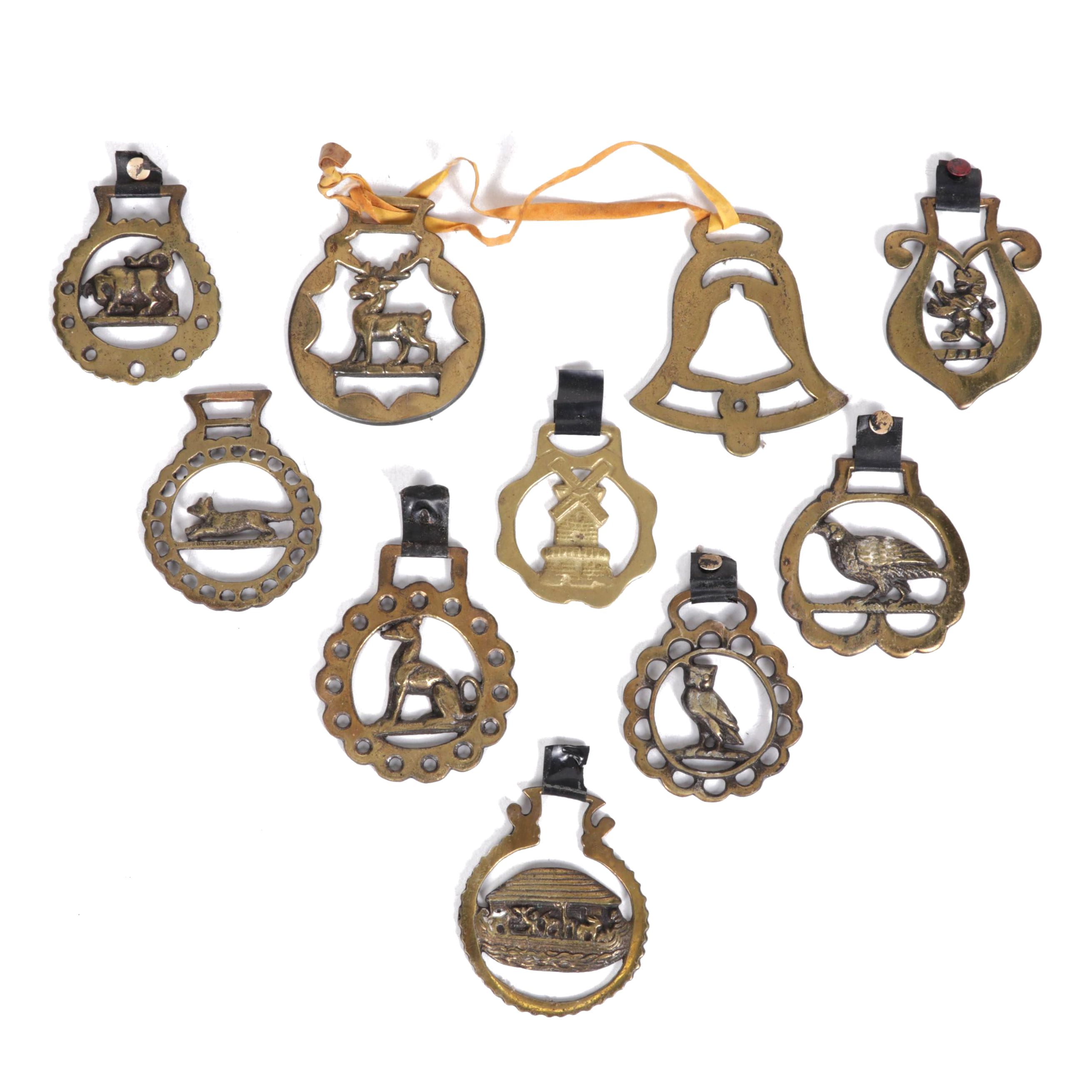 Ten Horse Brasses Featuring Pheasant, Owl, and More