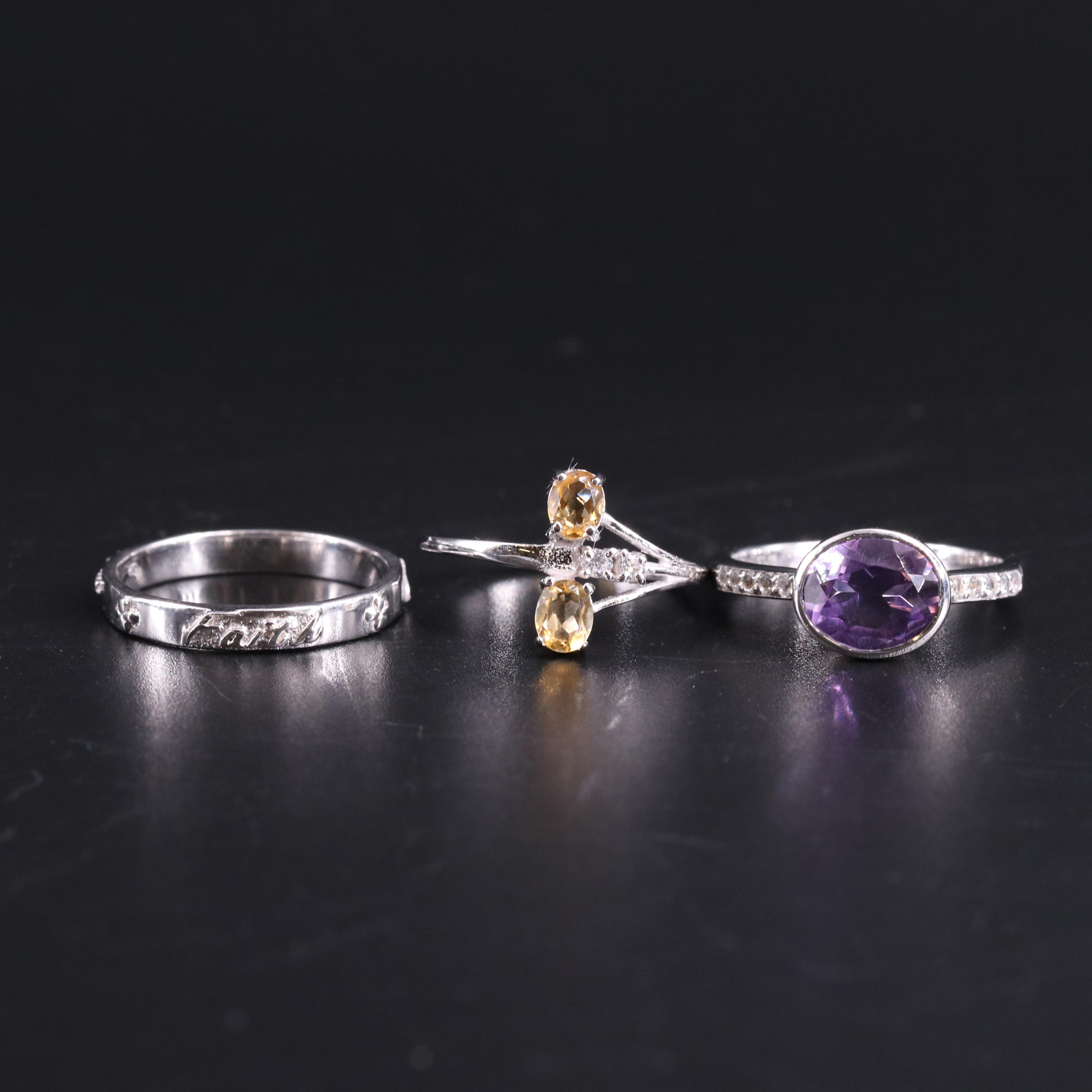 Assortment of Sterling Silver Gemstone Rings
