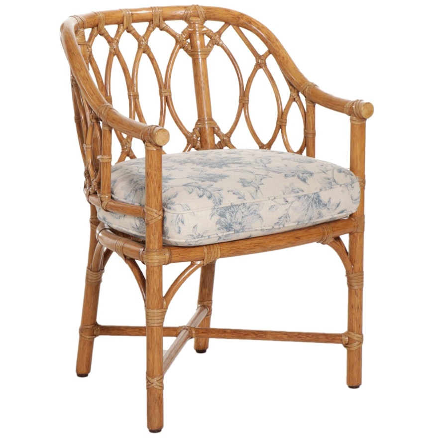 McGuire Rattan Armchair with Linen Floral-Print Cushion