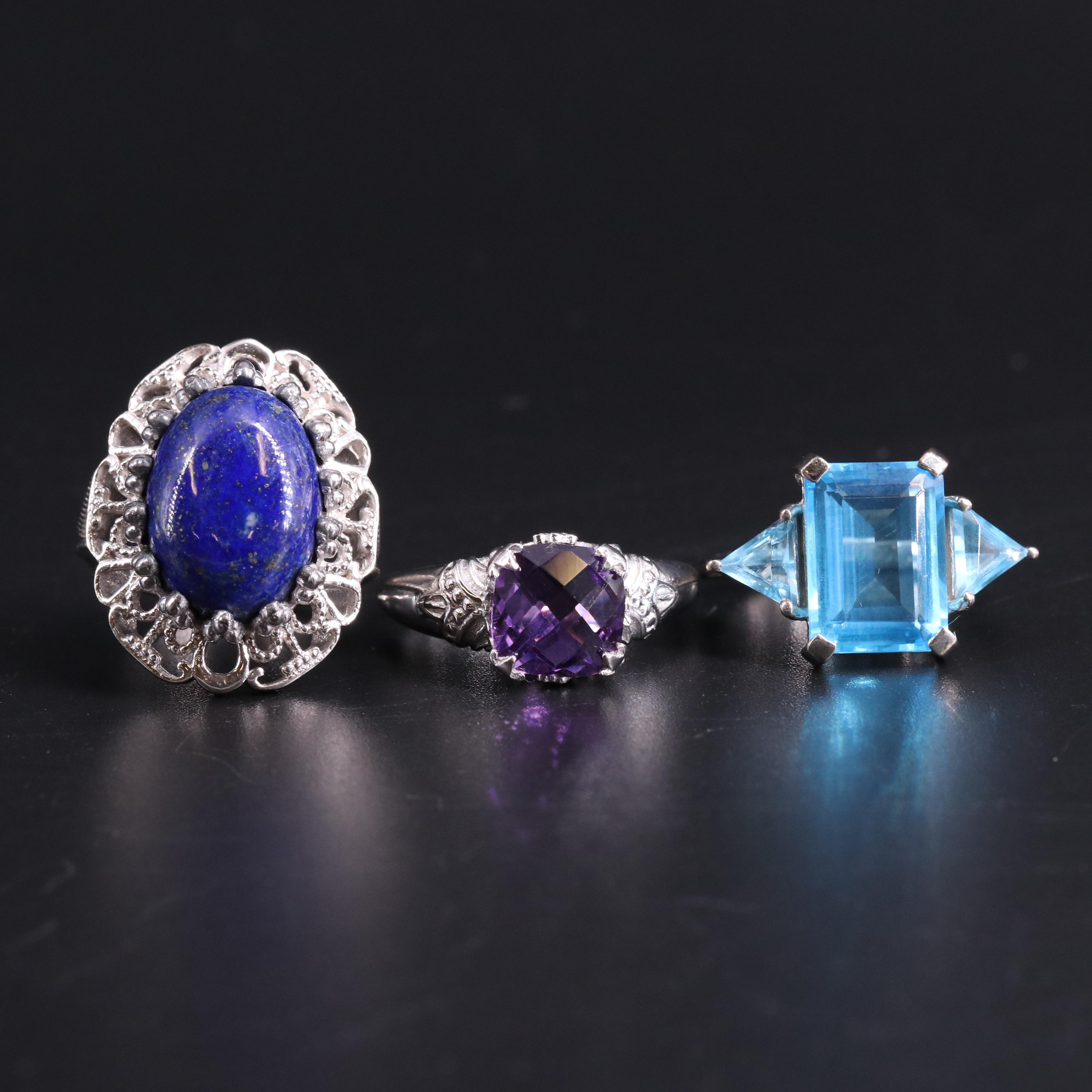 Assortment of Sterling Silver Gemstone Rings