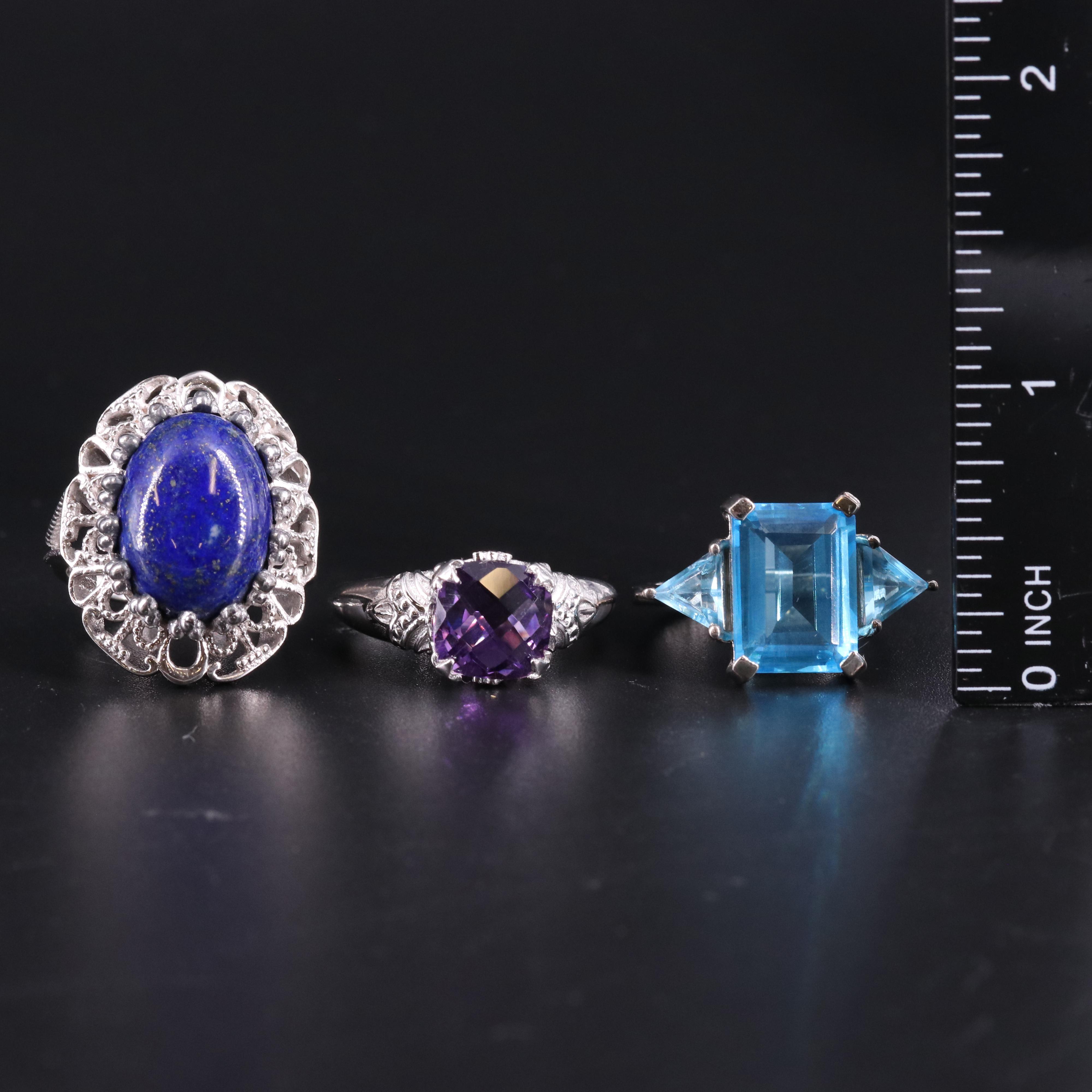 Assortment of Sterling Silver Gemstone Rings