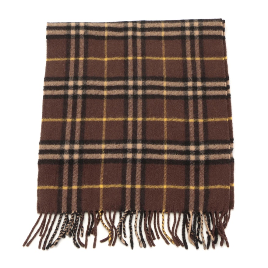 Burberrys Cashmere Fringe Scarf in Brown Nova Check