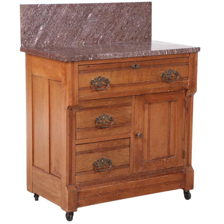 Victorian Walnut, Poplar, and Marble Top Washstand, Late 19th Century