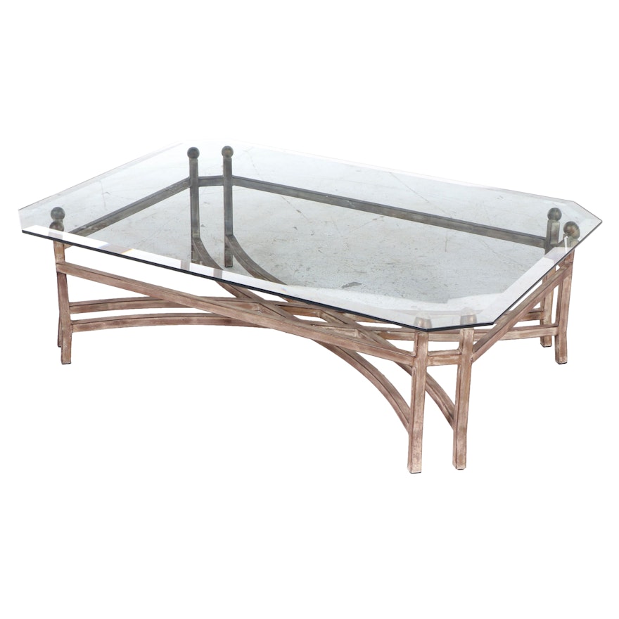 Painted Metal Coffee Table with Beveled Glass Top