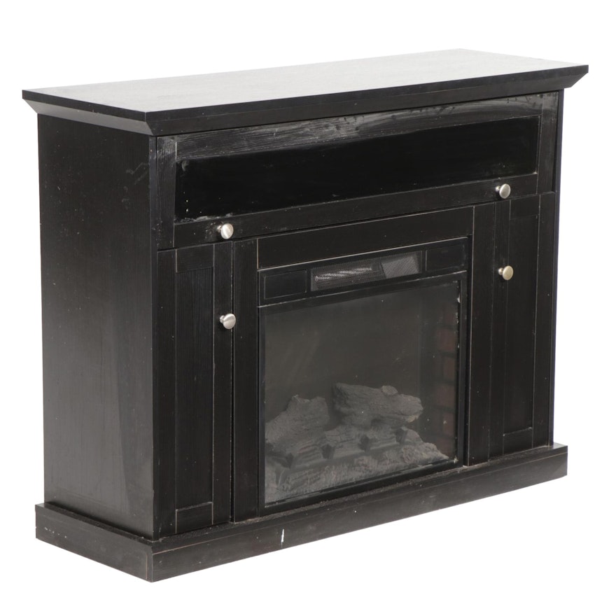 Twin Star Electric Fireplace in Wood Cabinet, 21st Century