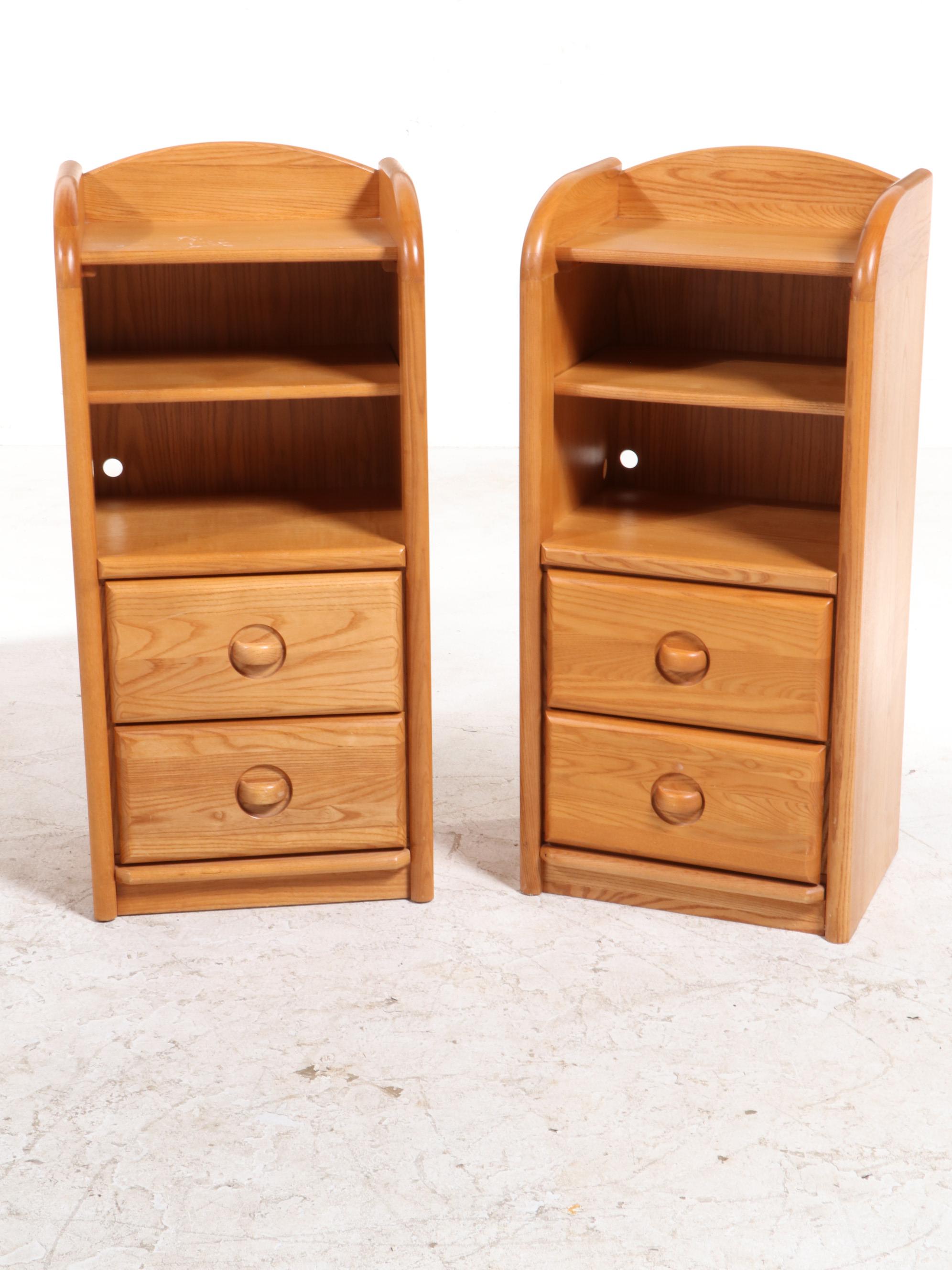 Stanley Three-Piece Oak Chest of Drawers and Bookcase Nightstands