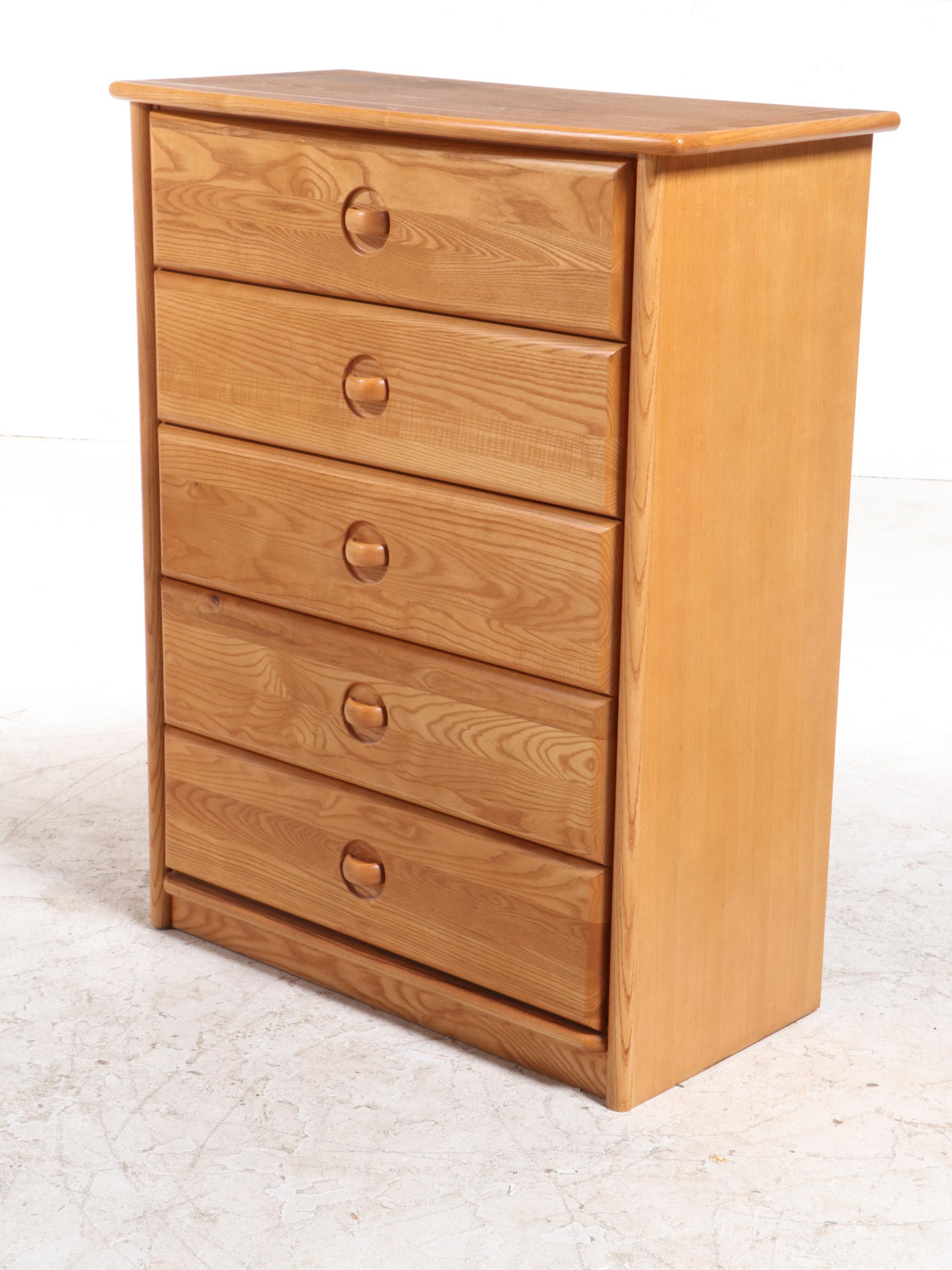 Stanley Three-Piece Oak Chest of Drawers and Bookcase Nightstands