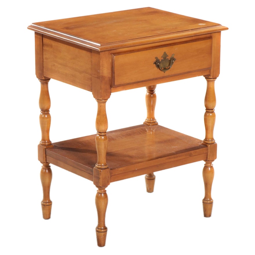 Colonial Style Maple Two-Tiered Nightstand with One Drawer, Late 20th Century