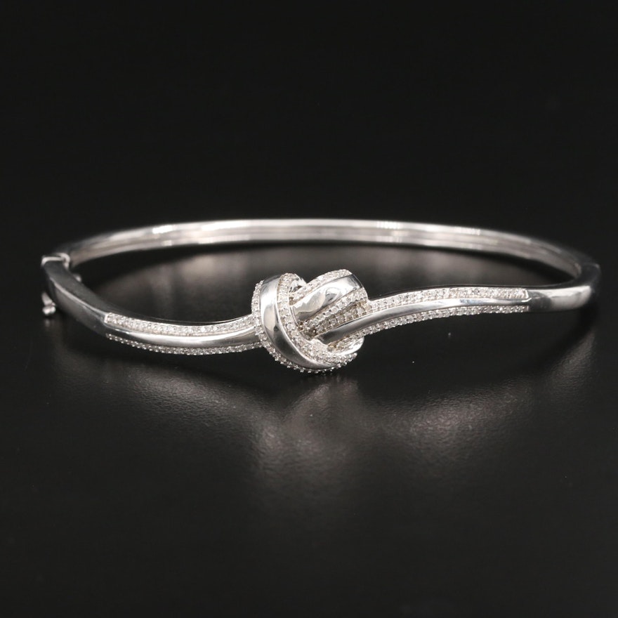 Sterling Diamond Knot Hinged Bangle