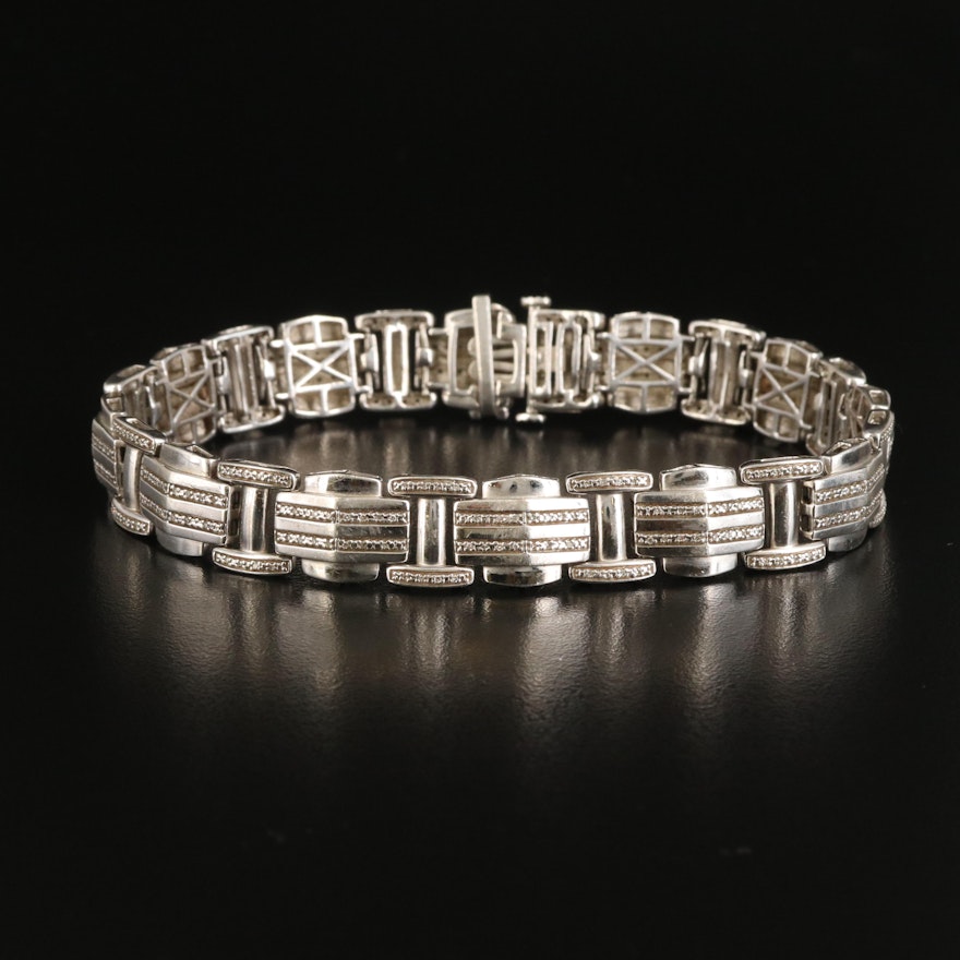 Sterling Diamond Fancy Link Bracelet