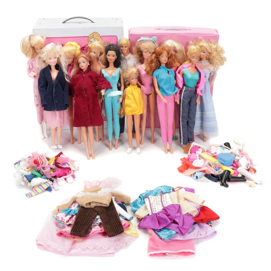 Mattel Barbie and Ken Dolls with Clothing and Accessories, Late 20th Century