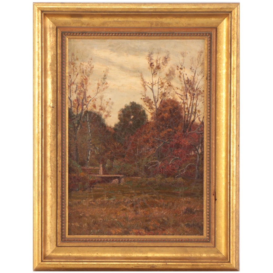 Landscape Oil Painting of Autumnal Forest, Late 19th Century