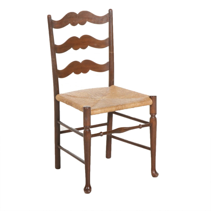 Wooden Ladder Back Chair with Rush Seat, Mid to Late 20th Century