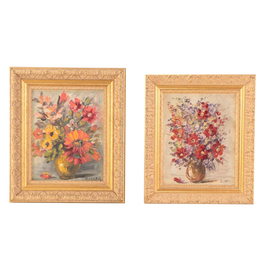 Ritter Floral Still Life Oil Paintings, Late 20th Century