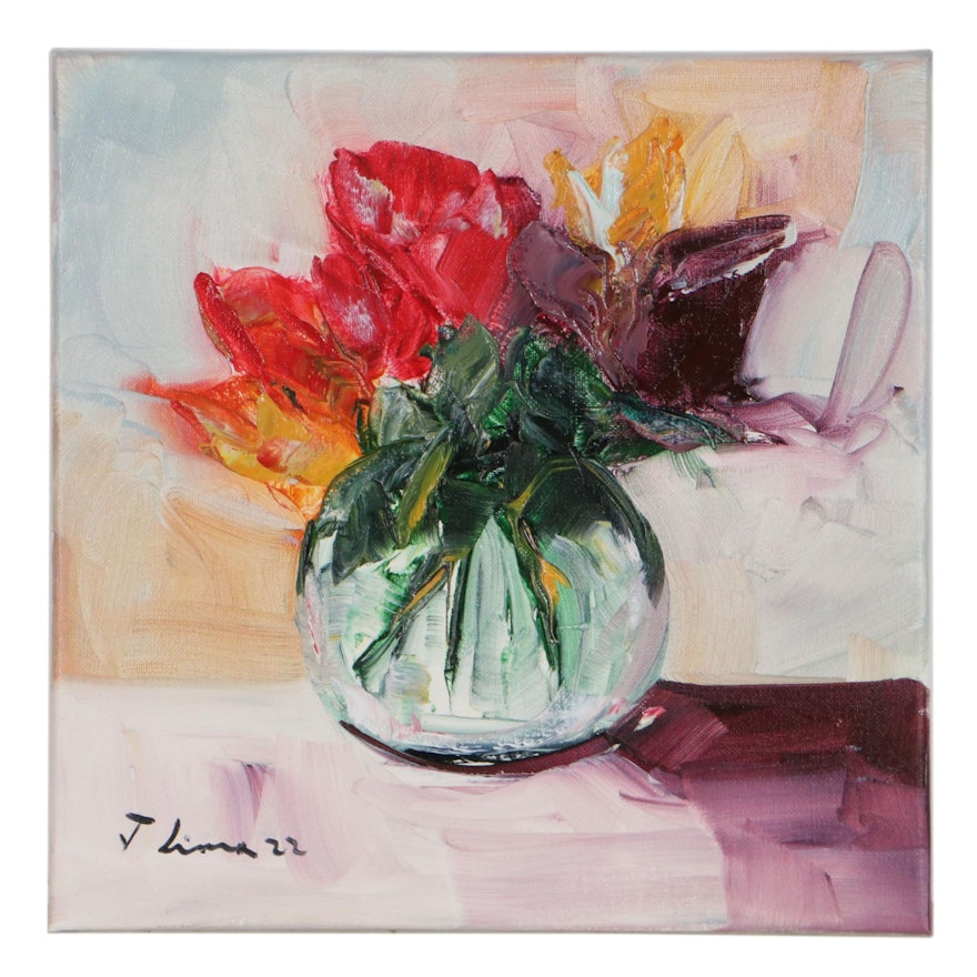 José M. Lima Floral Still Life Oil Painting, 2022